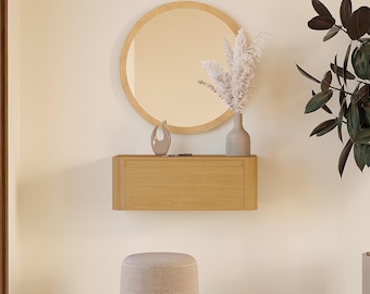 Floating console table, console table with drawer, wooden hallway table, solid oak table