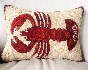 1820 Lobster Hand Hooked Pillow