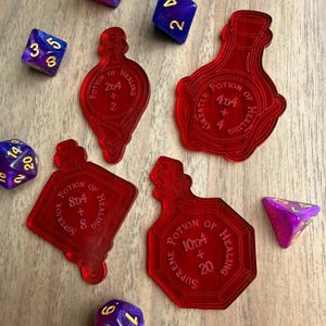 Potion of Healing Tokens for D&D 5e | Transparent Red Acrylic | 10-Piece Set
