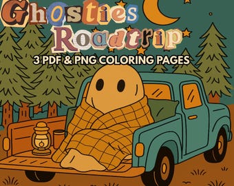 Cute Ghost PDF Coloring Pages, Cozy Halloween PNG for Adults & Teens, Bold and Easy Whimsical Art, Spooky Basket Gift, Digital Download