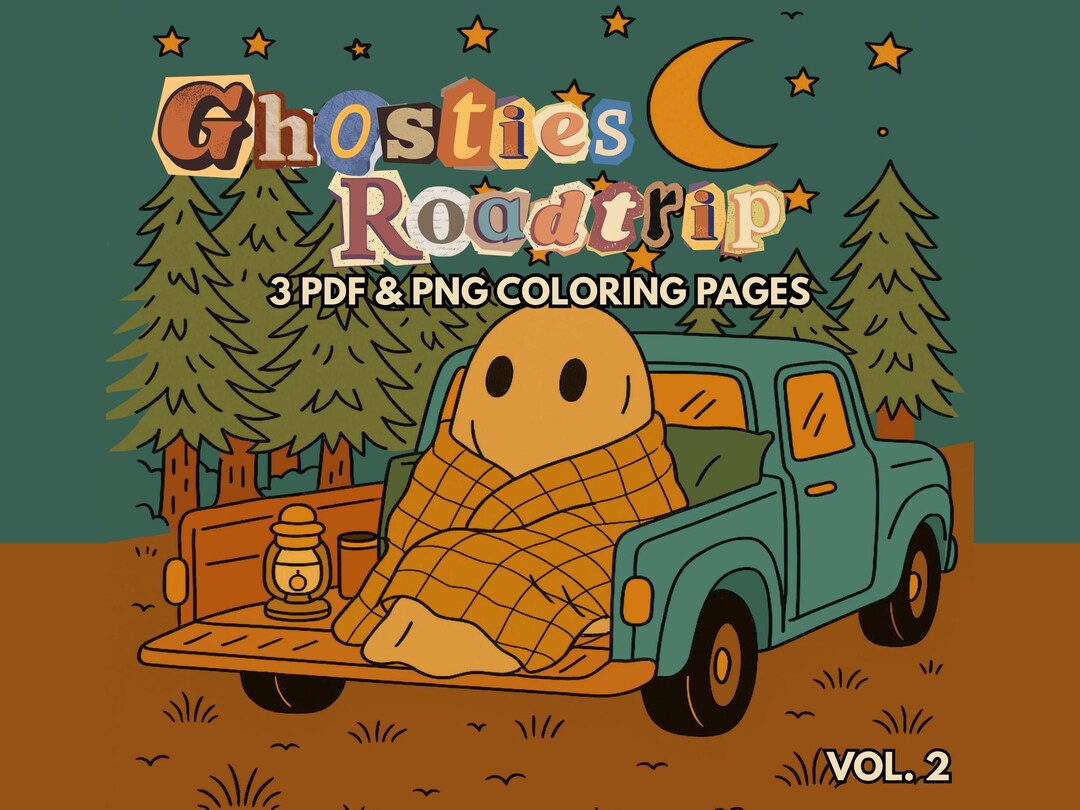 Cute Ghost PDF Coloring Pages, Cozy Halloween PNG for Adults & Teens ...