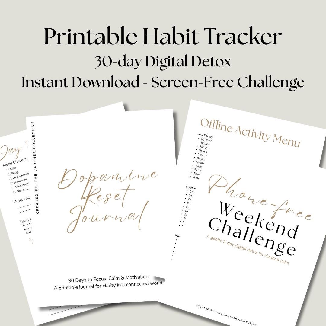 Printable Habit Tracker & Screen Time Reset | Digital Detox Bundle ...