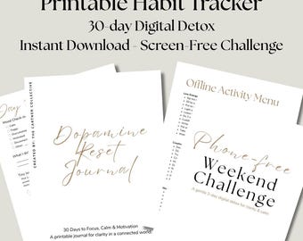 Printable Habit Tracker & Screen Time Reset | Digital Detox Bundle | Self Care Planner PDF | 30 Day Reset