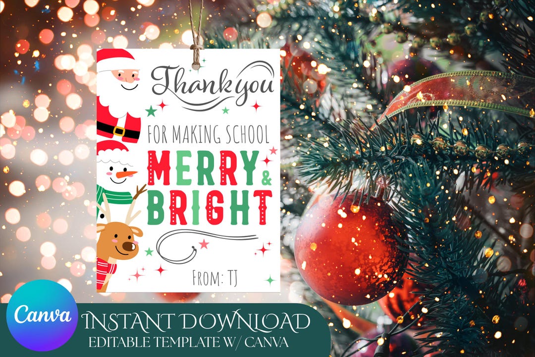 Christmas Gift Tag Printable Digital Download Canva Template Teacher ...
