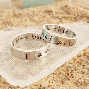 i am not afraid, i was born to do this Sterling Hand Stamped Ring - Inspirational Ring - Joan of Arc Ring - Sporty Girl Jewelry