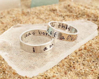 i am not afraid, i was born to do this Sterling Hand Stamped Ring - Inspirational Ring - Joan of Arc Ring - Sporty Girl Jewelry