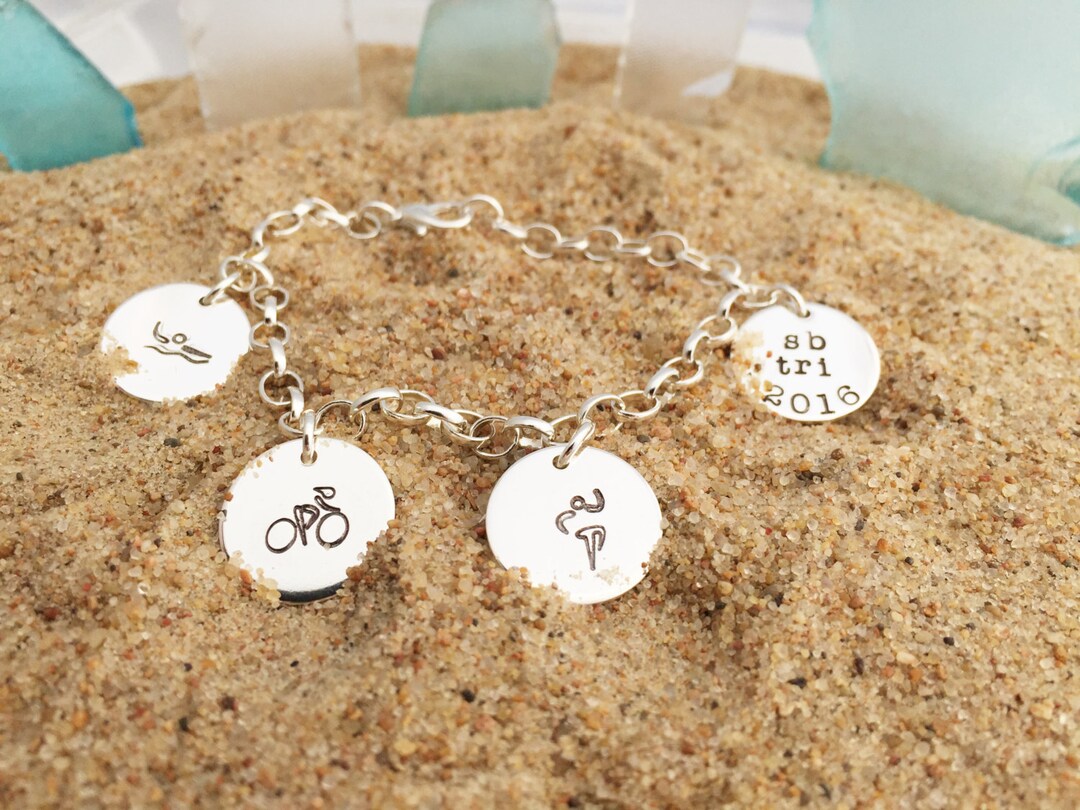 Sports Charm Bracelet Personalize Me Triathlon Bracelet Quote Bracelet