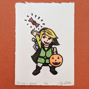 Legend of Zelda Halloween Original Linocut Print