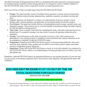 2025 Hesi Exit Rn Exam V1-V7 110 Out Of The 160