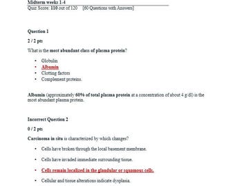 Midterm Study Guide for NR507 Advanced Pathophysiology Exam Weeks 1-4 Quiz Score 110 out of 120