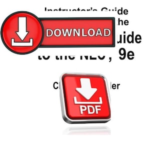 May include: A digital graphic featuring a red circular download icon with a white arrow, a red rectangular button labeled DOWNLOAD, and a red square icon with a white arrow and the text PDF. The background displays text reading Instructor's Guide to the NEC, 9e.