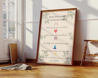 Self-Love Poster Affirmations "Today I love myself a little more" | Digital Download A3 | Gift for Women & Moms |