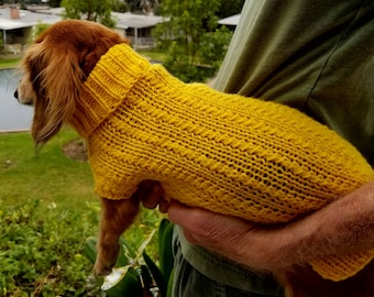 PDF Download for Lena's Twisty Columns Miniature Dachshund Knit Sweater Pattern