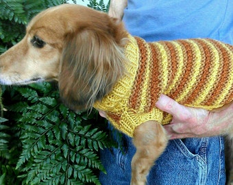 PDF Download Knitting Pattern - Lena's Textured Stripe Miniature Dachshund Sweater