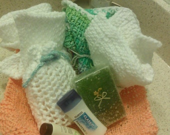 PDF Download for Easy Knit/Tunisian Crochet Pattern for Spa Cloths & Soap Bag with Photo Tutorials