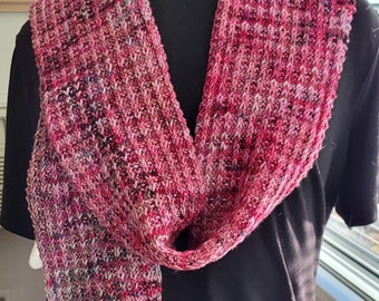 Hand Knit Superwash Merino Wool Scarf - Waffle Stitch Pattern