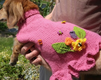 PDF Download Knit Pattern for Miniature Dachshund Garden Party Frock