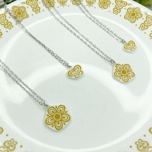 Vintage Pyrex Corelle Butterfly Gold reclaimed dinnerware pendant Necklace