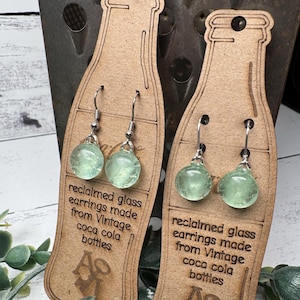 Recycled Glass Vintage Coca Cola light green bottle dangle Earrings Coke