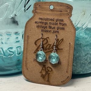 Standard Smaller Vintage Aqua Blue Ball Mason Jar Glass Fish Hook or lever back style petite dangle Earrings