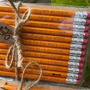 Positive words of encouragement engraved pencil packs mini 6 pack or large 12 pack