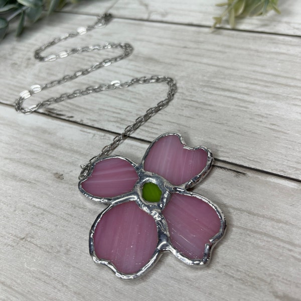 Artistic Icing Stained Glass pink dogwood necklace