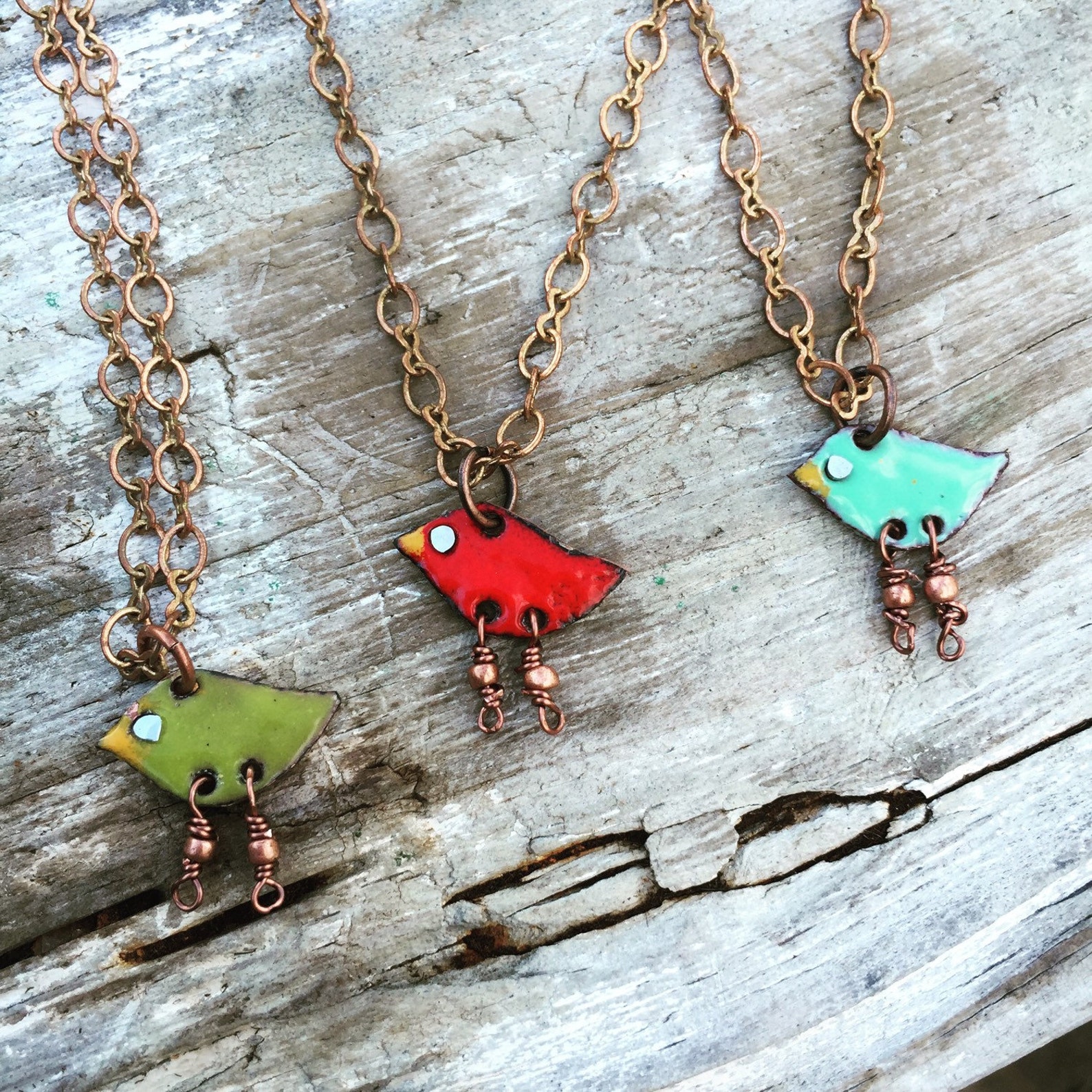 Kiln fired BLUE Enamel itty bitty birdie Necklace Etsy