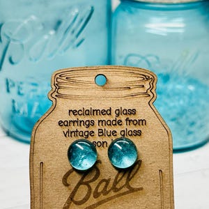Vintage Aqua Ball Mason Jar Glass Post Earrings
