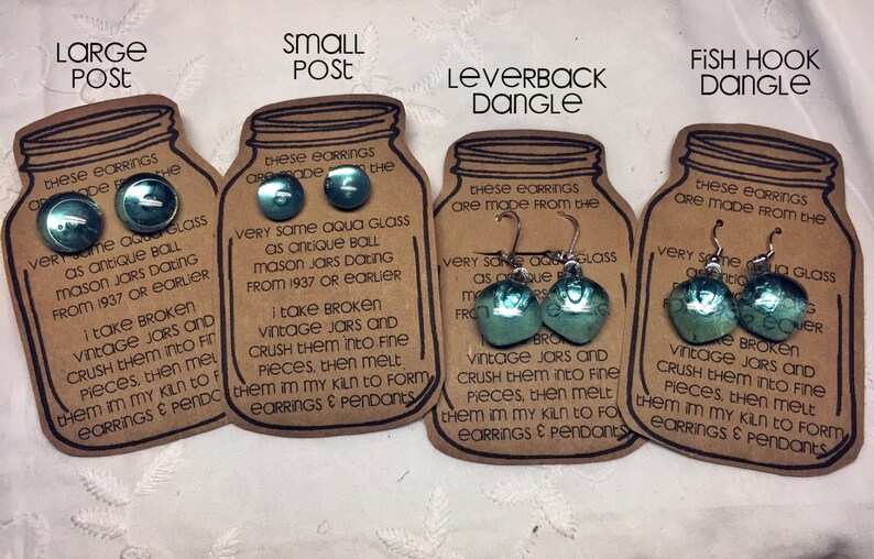 Vintage Aqua Ball Mason Jar Glass Post Earrings Etsy