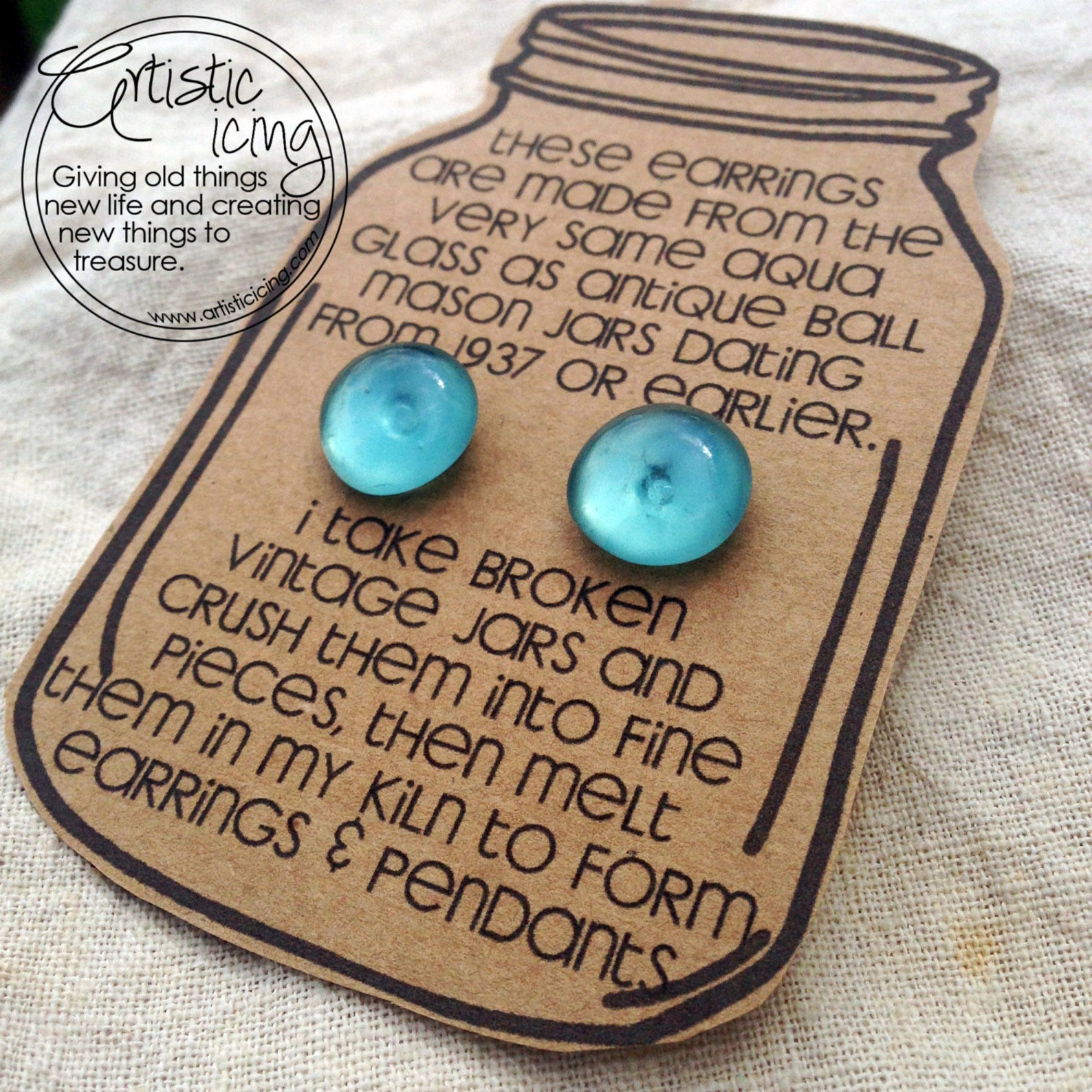 Vintage Aqua Ball Mason Jar Glass Post Earrings Etsy