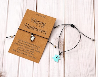 Halloween Card and Gift, Halloween Jewelry, String Bracelet, Halloween Charm Bracelet for Her, Halloween Wish Bracelet, Pumpkin Bracelet