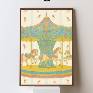 Vintage Carousel Horse Print: Whimsical Fairground Nursery Art
