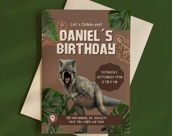 Dinosaur Birthday Invitation: Editable Canva Template (Digital Download)