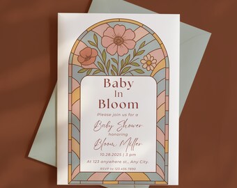 Baby in Bloom Shower Invitation: Stained Glass Wildflower Theme (Digital Download