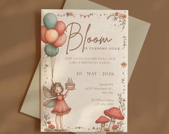 Fairy Birthday Invitation: Enchanted Forest Party, Editable Canva Template (Digital Download)