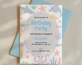 Underwater Birthday Invitation: Editable Ocean Theme Party Decor (Printable PDF