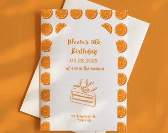 Orange Birthday Invitation: Citrus Summer Party, Editable Canva Template (Digital Download)