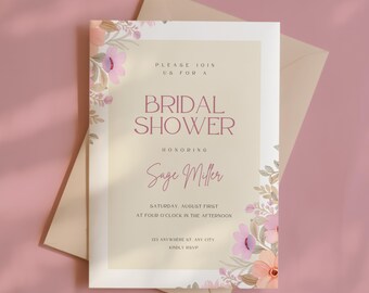 Floral Bridal Shower Invitation: Editable Boho Canva Template (PDF Download)