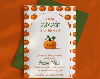 Little Pumpkin Baby Shower Invitation Boy: Fall Theme (Digital Download, Canva Template)