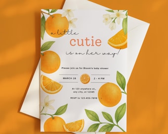 Orange Citrus Baby Shower Invitation: Little Cutie Theme (Printable Download)
