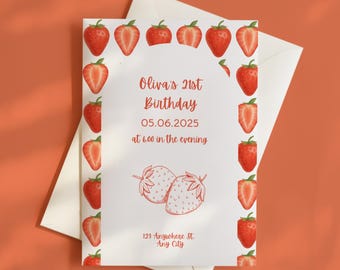 Strawberry Birthday Invitation: Editable Summer Fruit Party Template (Digital Download)