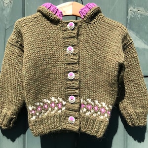 Hand knit baby alpaca tulip flower cardigan sweater, 12-18 months, baby sweater image 1