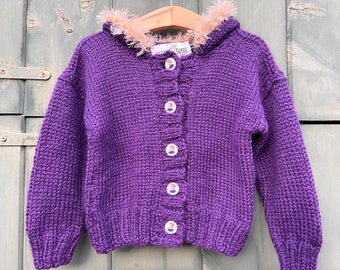 Hand knit purple baby sweater, baby alpaca sweater, handknit childrens sweater, 2-3 years