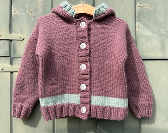 Hand knit amethyst purple baby cardigan, knit cashmere blend baby sweater, unisex childrens sweater, turtle buttons, 2-3 years