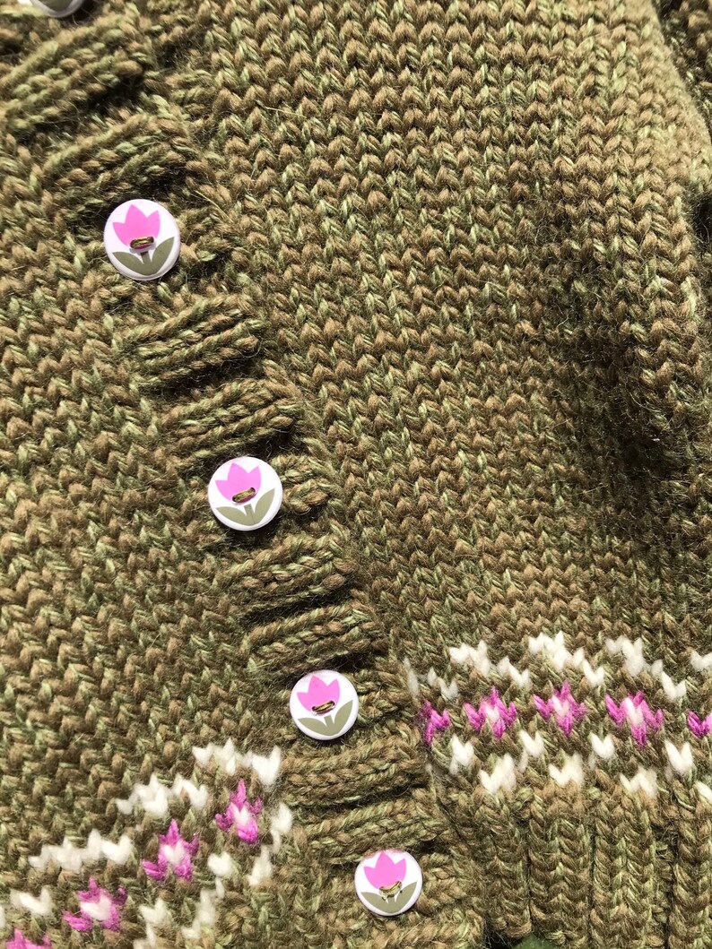 Hand knit baby alpaca tulip flower cardigan sweater, 12-18 months, baby sweater image 5