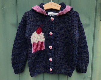 Hand knit baby alpaca cupcake sweater, 2-3 years, children sweater