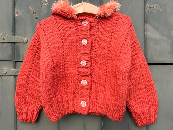 Hand Knit Alpaca Childrens Sweater Baby Sweater Orange Cardigan Bear Buttons 2 3 Years Etsy