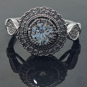 Round Moissanite Statement Ring: Platinum over Sterling Silver