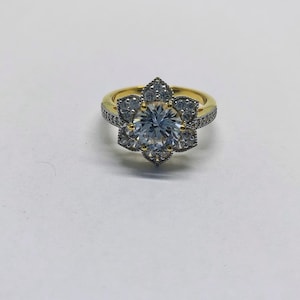 Moissanite Statement Ring: Yellow Gold Plated Sterling Silver