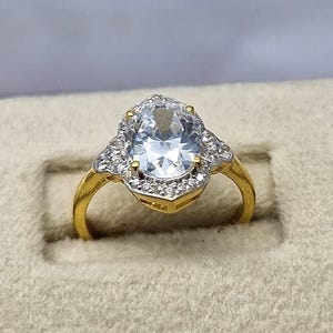 Cubic Zircon Statement Ring: Yellow Gold Plated 925 Sterling Silver